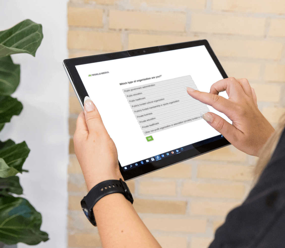 Woman taking the EAA test on an iPad.